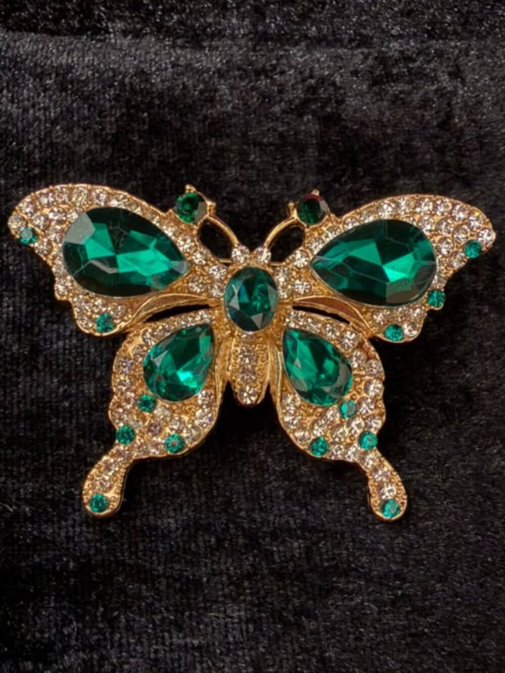Elegant Green Butterfly Brooch Pin Sparkling Rhinestone Jewelry